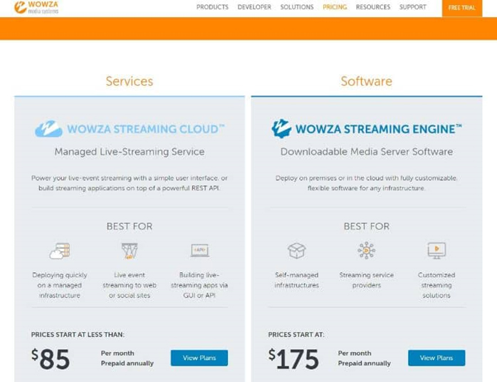Giá cước wowza