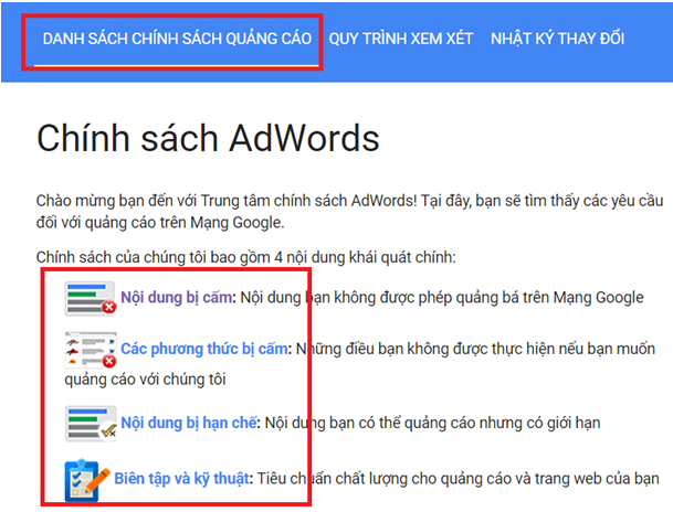 Chính sách của google adwords Chính sách của google adwords