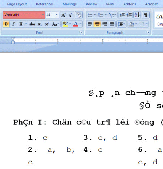 Văn bản sai font